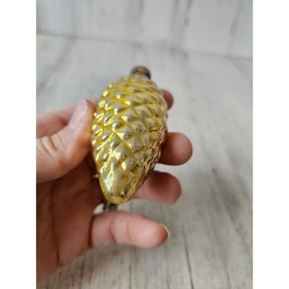 Vintage USA shiny brite pinecone gold glass ornament Xmas tree - Picture 5 of 6